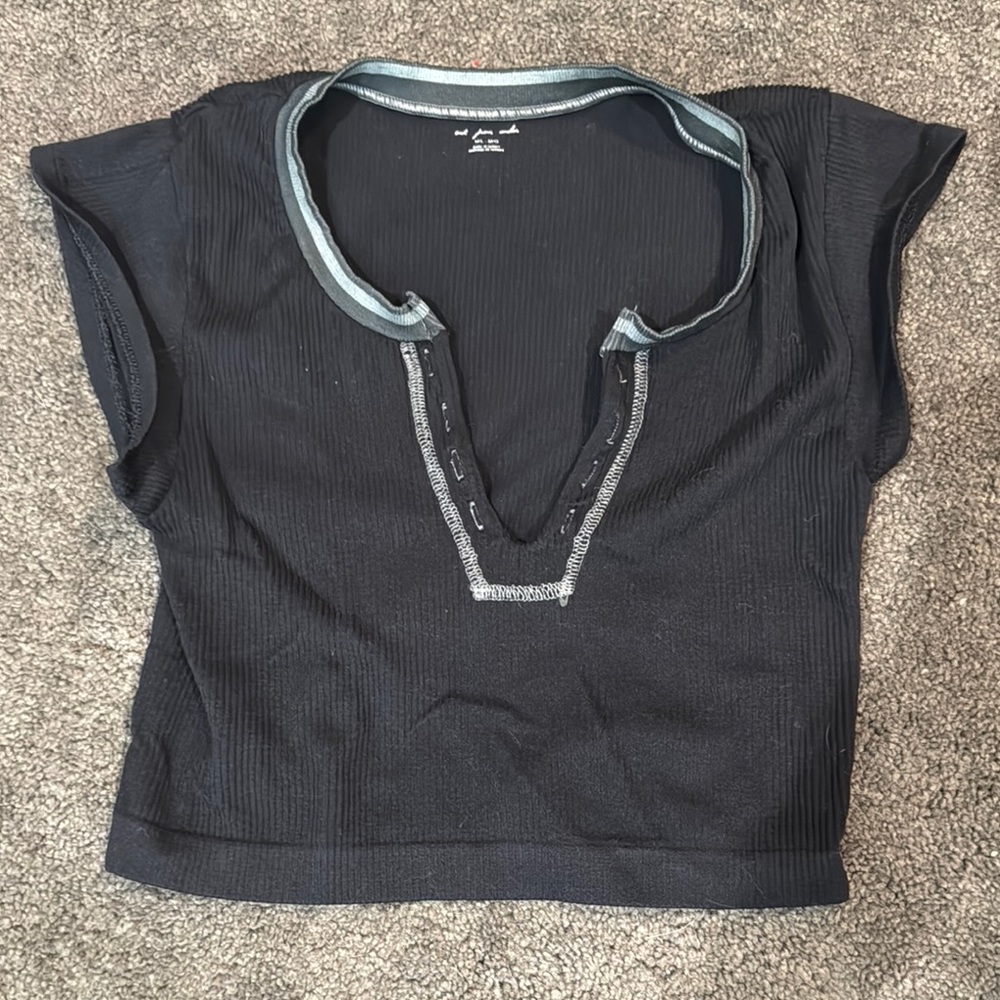Garage Black Polo Crop Top with Cap Sleeves